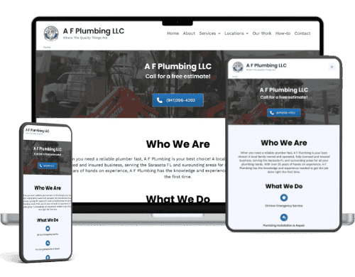 Portfolio showcase of local plumbing business website designed by Big G Digital Studios
